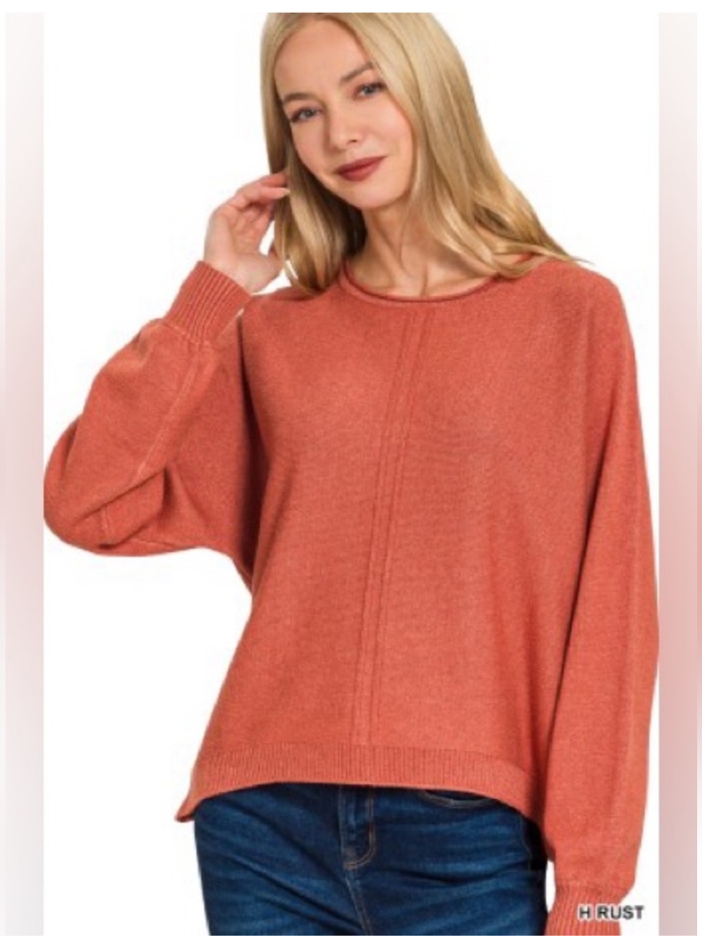 Zenana Rust Pumpkin Long Sleeve Lightweight Knit Sweater
